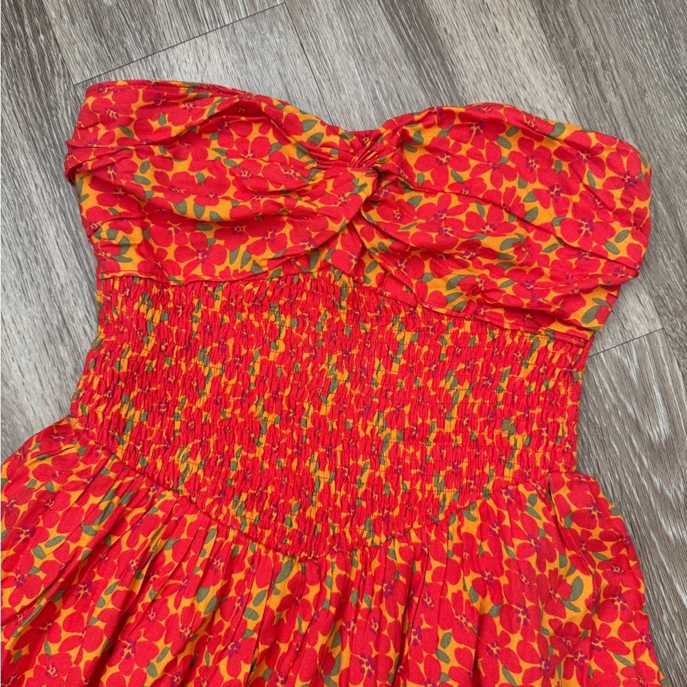 Vici Orange Pleated Strapless Sundress - Picture 2 of 5